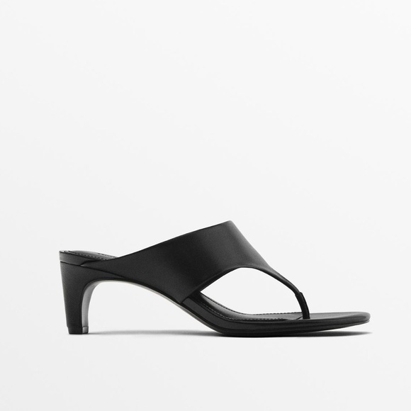 NWT. Massimo Dutti Black Leather High-Heel Sandals. Size 9. - Picture 1 of 9